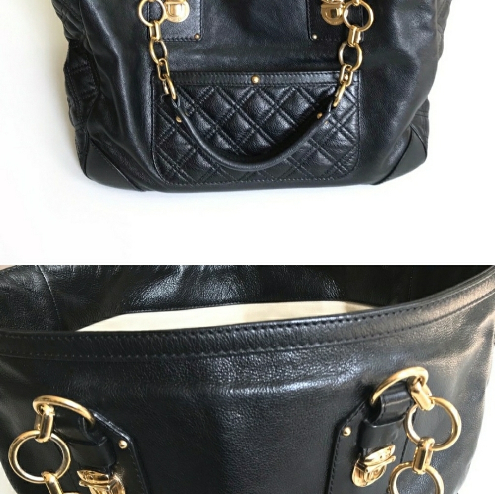 Marc Jacobs Black, Gold Leather Quilted Tote Bag